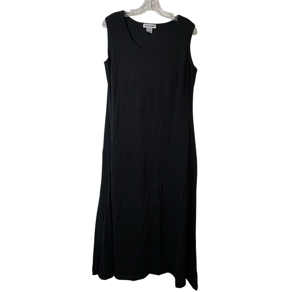 Jessica London Black Cotton Sleeveless Maxi Tank Dress Petite 12P Scoop Neck